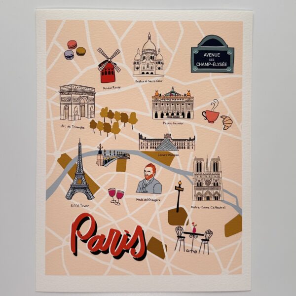 Classic Paris illustrated map and sticker set