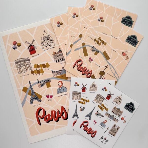 Classic Paris illustrated map and sticker set