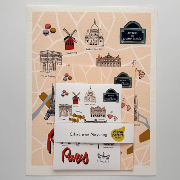 Classic Paris illustrated map and sticker set