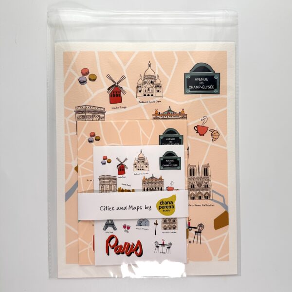 Classic Paris illustrated map and sticker set