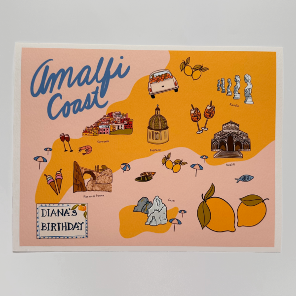 Amalfi Coast illustrated map and sticker set