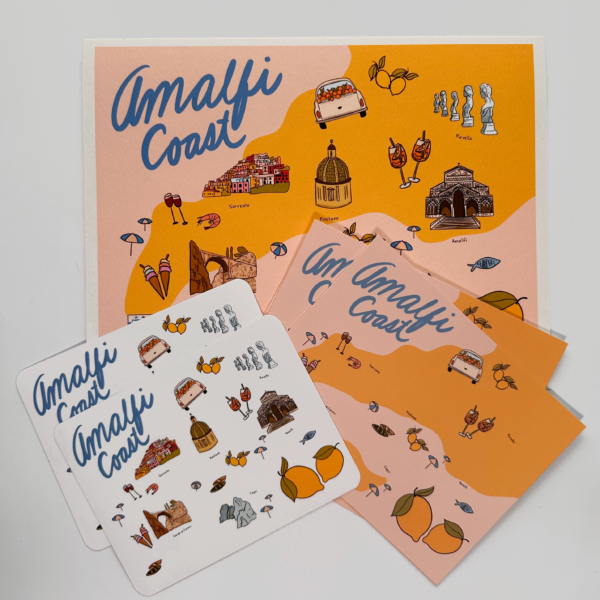 Amalfi Coast illustrated map and sticker set