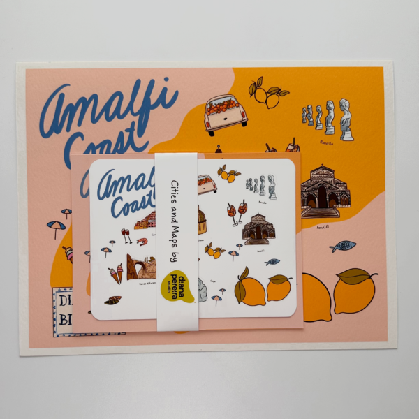 Amalfi Coast illustrated map and sticker set