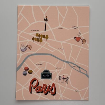 Paris Cafes illustrated map and sticker set